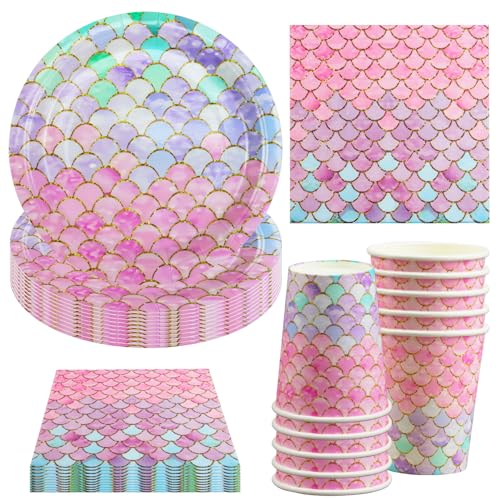 Hmfmdy Juego de vajilla de fiesta de sirena, 40 unidades, decoración de fiesta de sirena,...