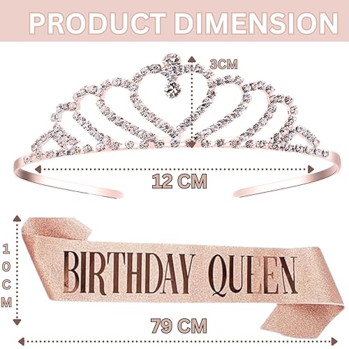 Image of Curated Cart Birthday Crown and Sash for Women Birthday Girl Sash & Rhinestone Tiara Set - Birthday Decorations Birthday Girl Crowns Tiaras for Women
