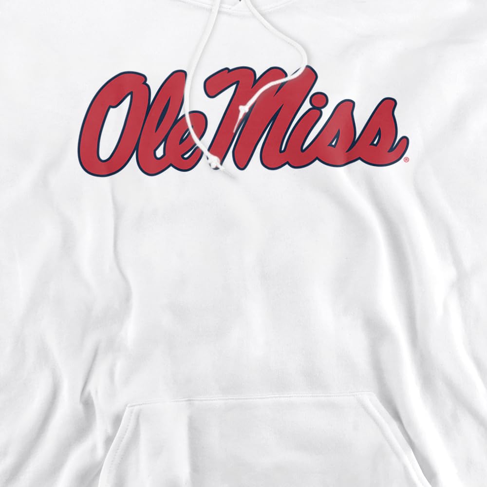 University of Mississippi Ole Miss Official Stacked Unisex Adult Pull-Over Hoodie,White, Medium