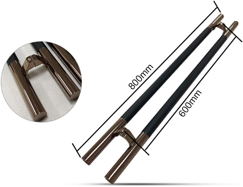 Black Solid Wood Stainless Steel Door Handle Commercial Tempered Glass Door Push-Pull Handle Barn Door Sliding Handle,4 Lengths (800×600mm)