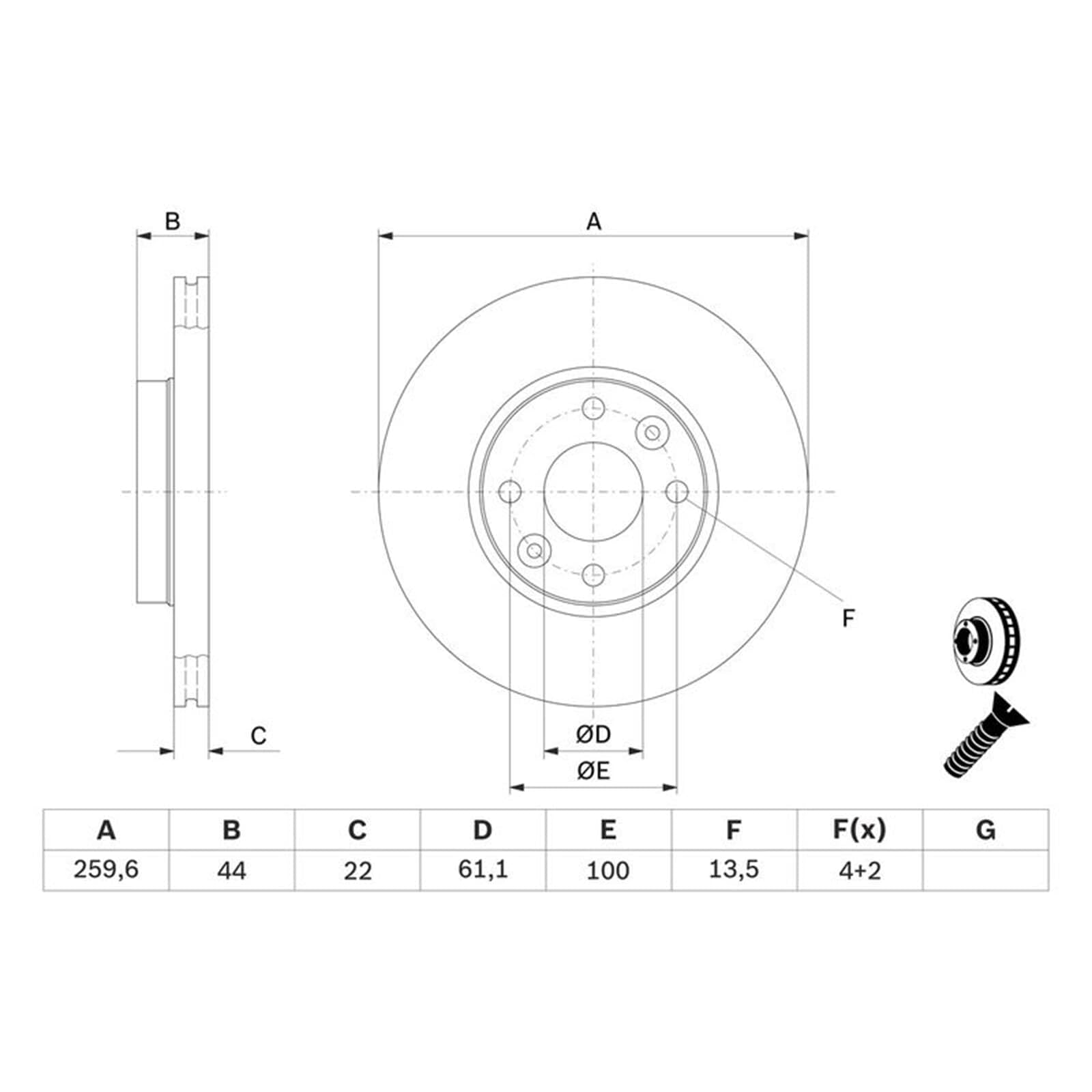 Bremsscheiben + Beläge vorne | 0986479B73 + 0986494592 Kompatibel mit Micra C+C III (K12),Micra III (K12),Note (E11, NE11)