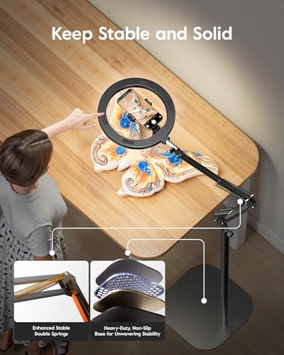 Image of LUXSURE Tripod for iPhone with Light,71 inch Overhead Phone Mount with Phone Holder,Adjustable Ring Light with Stand and iPhone Tripod for Video Recording,Cooking,Painting,TikTok,YouTube