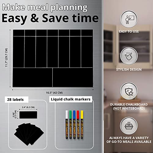 Easyphresh - Magnetic Weekly Meal Planner Chalkboard For Fridge Or Wall To Make Meal Planning Easy, Easy To Use Blackboard For Kitchen Refrigerator, Includes 5 Liquid Chalk Markers & 28 Magnet Labels #TOP2