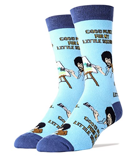 Men's Novelty Crew Socks, Funny Socks for Bob Ross, Crazy Socks, Casual Dress Cotton Socks (Multicolored)