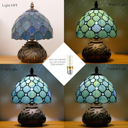 Handmade Tiffany-Style Stained-Glass Mushroom Table Lamp (8in, Sea Blue) — view 4