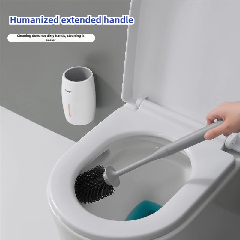 Image of Modem Wall Mounted Toilet Brush and Holder Set Self Cleaning Bowl Toilet Brush with Soft and Durable Bristles for Bathroom Cleaning, Can Standing (White Grey)