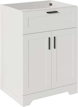 KIGOTY 24" Bathroom Vanity Without Sink, Bathroom Storage Cabinet Without Top, Unassembled Sink Cabinet with Drawer, Soft-Closing Door and Adjustable Shelf White