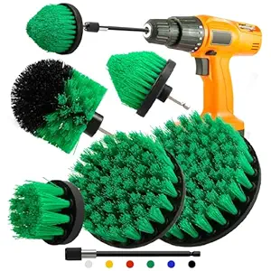 Drill Brush Attachment Set, 5pcs Yellow/Blue/Black/Red/Pink/Green/White Power Scrubber Brush with 1pcs 1/4in Extend Long Attachment, Drill Scrub Brush for Cleaning Shower, Tub, Bathroom (Green)