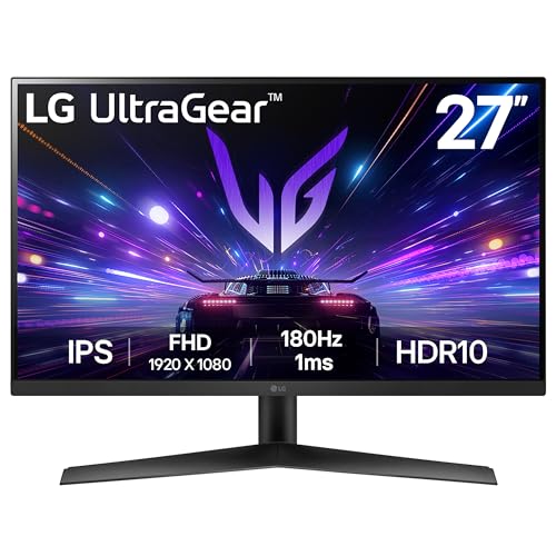 Image of LG UltraGear Gaming Monitor 27GS60F, 27 Inch, 1080p, 180Hz, 1ms Response Time, IPS Display, HDR 10, NVIDIA G-Sync compatible & AMD FreeSync, Smart Energy Saving, Displayport, HDMI | 180Hz, 1ms, AMD FreeSync, HDR10, DisplayPort & HDMI