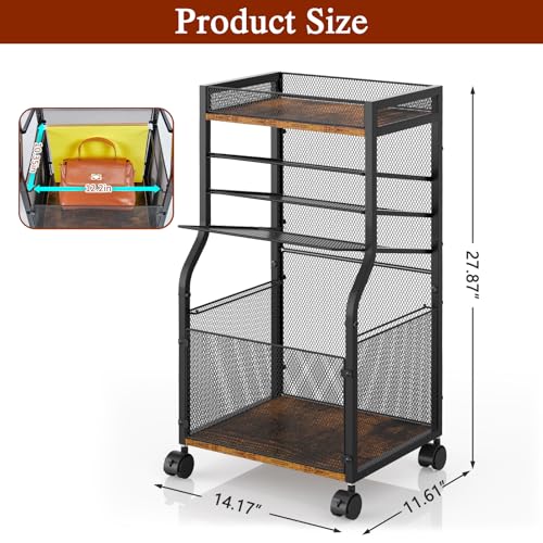 Image of 3IngSeagulls Rolling File Cart, 5-Tier Mobile Filing Cabinet on Lockable Wheels, Under Desk Storage, Mesh Sliding Hanging Folder, Office Storage & Organization Cabinet for Office, Home, and School