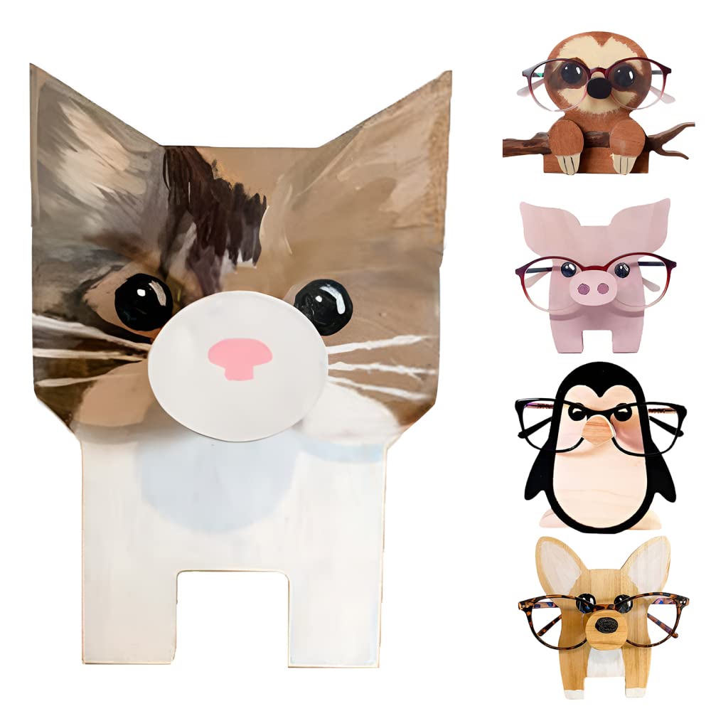 Cachpib Cat Eyeglass Spectacle Holder Stand, Cute Animal Wooden Sunglasses Display Stand, Funny Glasses Display Holder Rack For Bedroom Office Desk