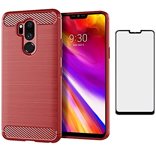 Asuwish Compatible with LG G7 ThinQ Case and Tempered Glass Screen Protector Cover Cell Accessories Silicone Phone Cases for LGG7 One G 7 Plus LG7 Fit LG7ThinQ 7G Thin Q G7+ G7thinq LGG7thinq Red