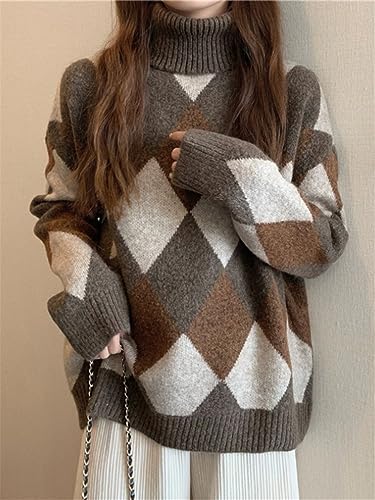 Fashion Women Sweater Autumn and Winter Retro Turtleneck Knitted Pullover Loose Fashion Keep Warm Sweater3