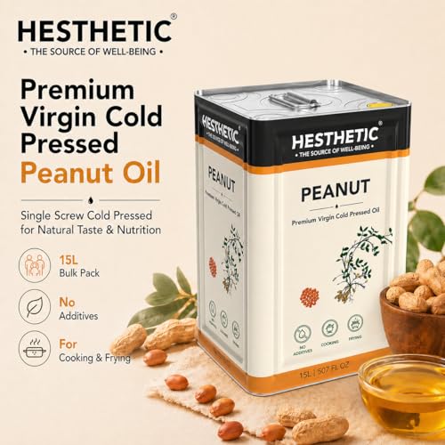 Image of HESTHETIC Cold Pressed Peanut (Groundnut) Oil 15L Bulk Family Pack | Pure Moongfali Ka Tel | Joint-Family Cooking Oil, Unrefined, High Smoke Point | Best Per-Litre Value
