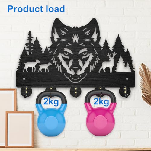 MAYJOYDIY Wolf Deer Forest Wooden Coat Hooks Wall Mount Forest Animal Tree Key Holder 5 Alloy Hooks for Entryway Kitchen Office Gift - Image 4