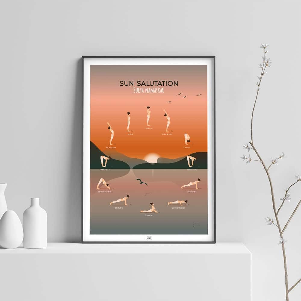 Frog Posters Yoga Poster: Sun Salutation – 12 asanas – Impresión ecológica – 30 x 40 cm, 50 x 70 cm y 70 x 100 cm (70 x 100 cm)