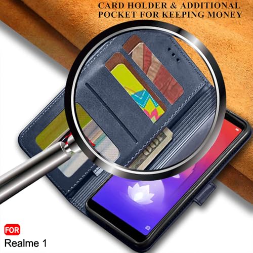 Image of TheGiftKart Flip Back Cover Case for Realme 1 | Dual-Color Leather Finish | Inbuilt Stand & Pockets | Wallet Style Flip Back Case Cover for Realme 1 (Faux Leather, Blue & Sky)