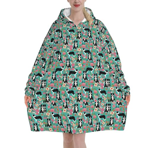 Sweat plaid border collie à fleurs avec manches et poches pour adulte