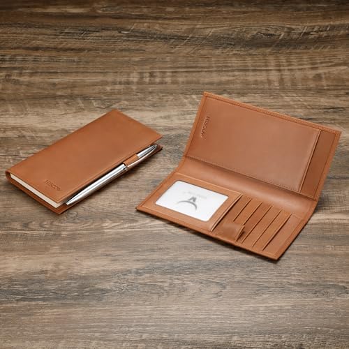 Image of HISCOW Soft Leather Checkbook Cover & Card Holder with Divider - Italian Calfskin (Vintage Brown)