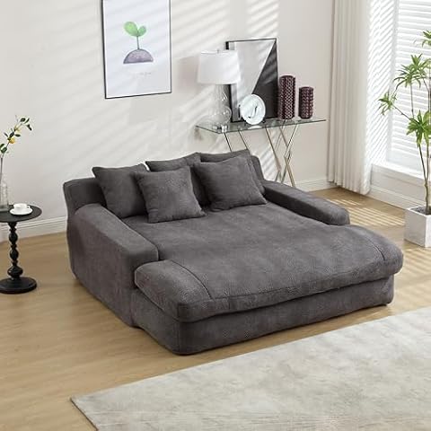 SmartEdge Oversized Double Chaise Lounge Sofa, 72'' Modular Cloud Loveseat Sleeper Couch, Chenille Upholstered Deep Seat Sofa Cloud Couch with 5 Pillows & Armrest for Living Room Office, Grey Cover
