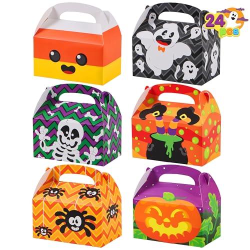 JOYIN 24 caixas de papelão 3D para Halloween (6 x 5,5 x 3 polegadas) para truque ou trato, bolos de férias, madalenas, bolachas, brownies, donuts, presente de presente.