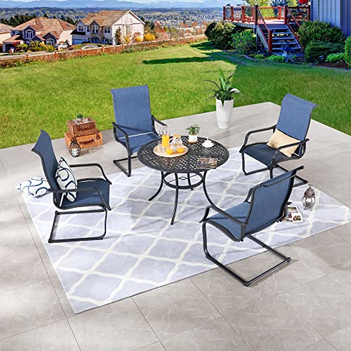 Image of LOKATSE HOME 5 Pieces Patio Outdoor Dining Set Textilene Armchair with Round Table for Lawn Garden Poolside