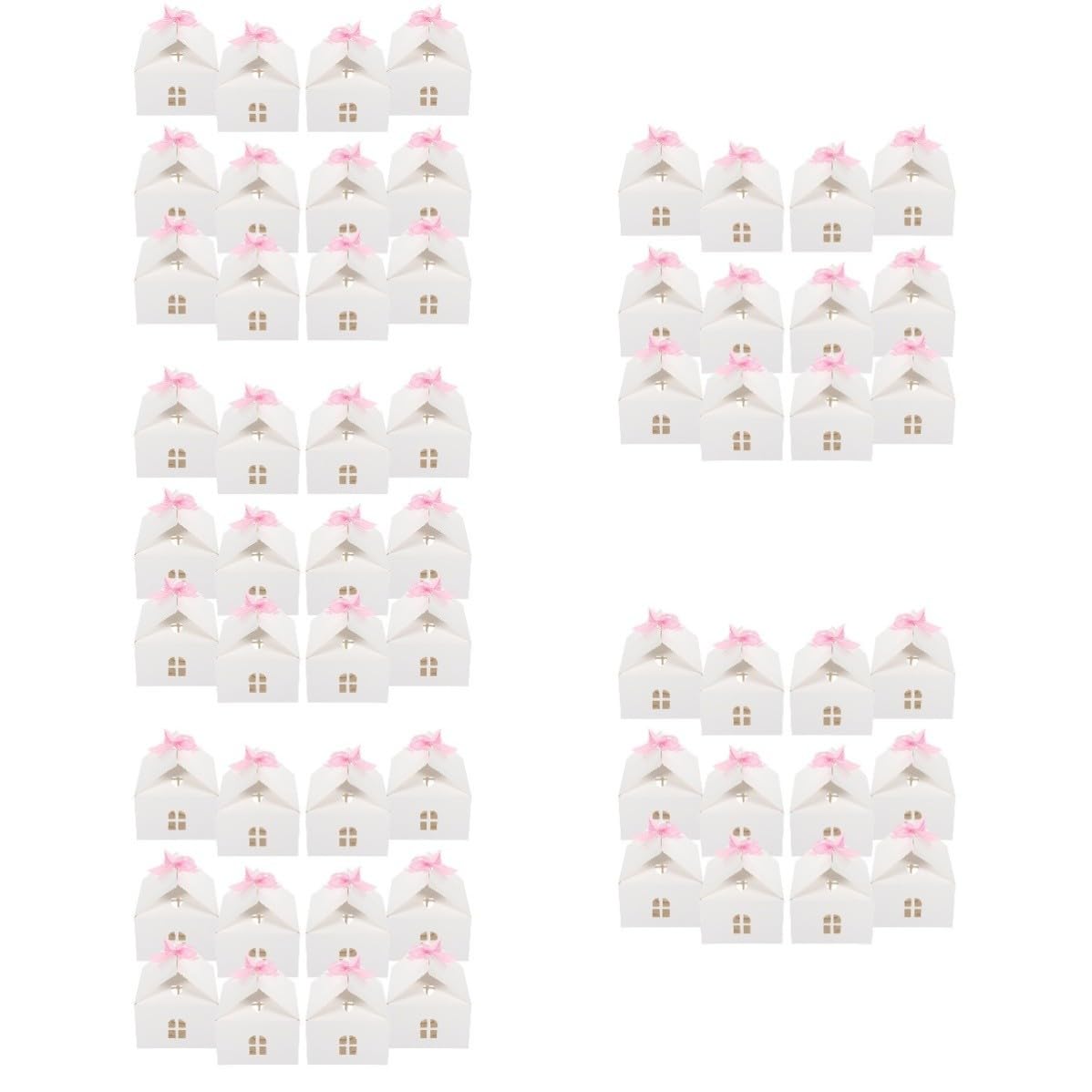 Toyvian 60 Pezzi Scatola di Carta Bianca a Forma di Casa per Caramelle e | Leggera e Pratica, Design Traforato, Nastro Incluso, per Festa di Compleanno e Party