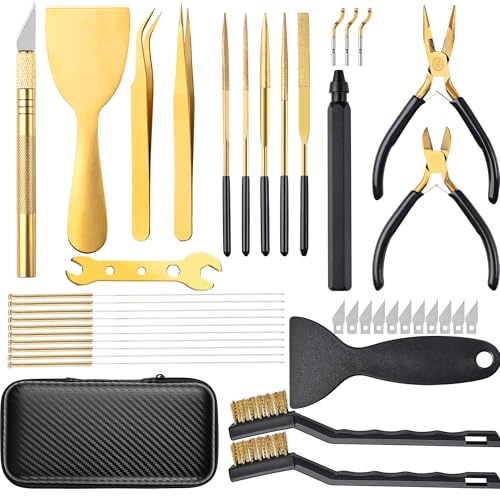 3D Printer Tools Kit-40pcs 3D Printer Accessories for All FDM/SLA Printers, Includes Nozzle Cleaning Kit, Scrapers, Deburring Tool, Metal Files,Brushes, Tweezers, Wire Cutter, Engraving Knife