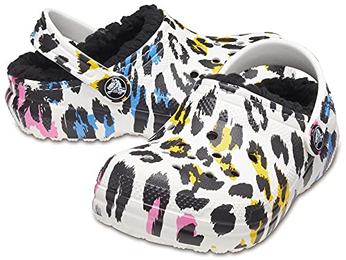Image of Crocs Kids' Classic Lined Clog | Warm and Fuzzy Slippers for Kids, Multi /Leopard, 6 US Toddler