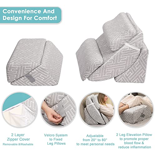 Betterhood 6Pcs Orthopedic Bed Wedge Pillow Set, Adjustable Memory Foam After Post Surgery Pillow For Back Leg Neck Support, Tummy Tuck Pillow For Sleeping Acid Reflux Sitting Up, Grey (Nfp012) #TOP4