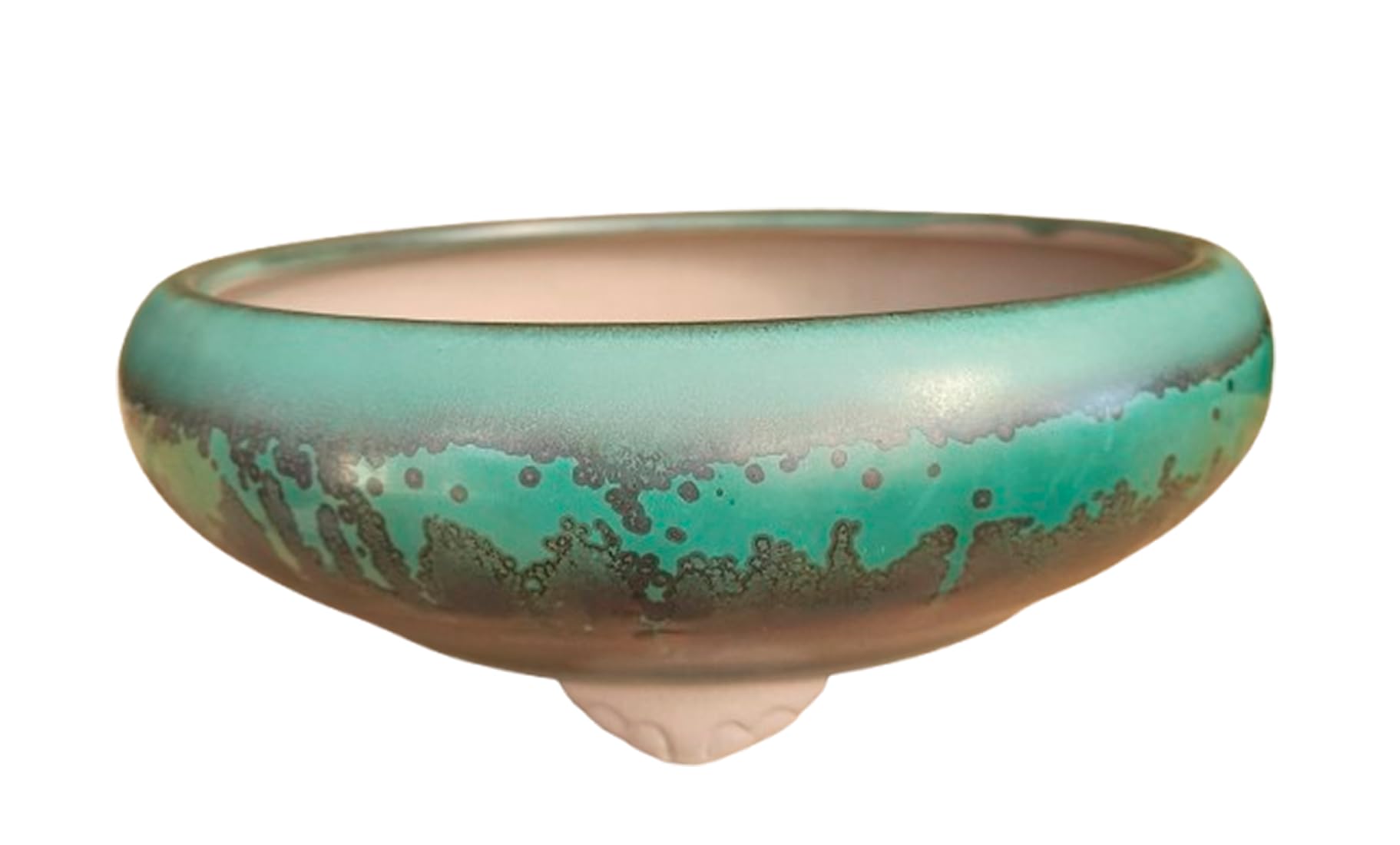 Maceta Bonsai Ceramica Redonda 19,5x19,5x7 cm | Macetero Bonsai Hecho en Japón | Tiesto para Bonsai con Agujero de Drenaje | Color Verde Metalizado | Árbol no Incluido