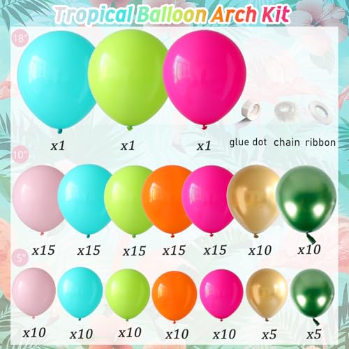 Image of Flamingo Hawaiian Tropical Balloon Garland Arch Kit,161 Pcs Fruit Green and Hot Pink Aqua Blue Orange Gold Balloons for Hawaii Summer Beach Pool Luau Birthday Baby Shower Party Decorations