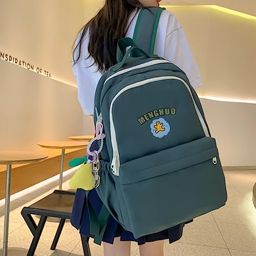 Cute Backpack Kawaii Backpack for School Aesthetic Backpack Kawaii School Supplies Cute Backpacks with Accessories (Green)2