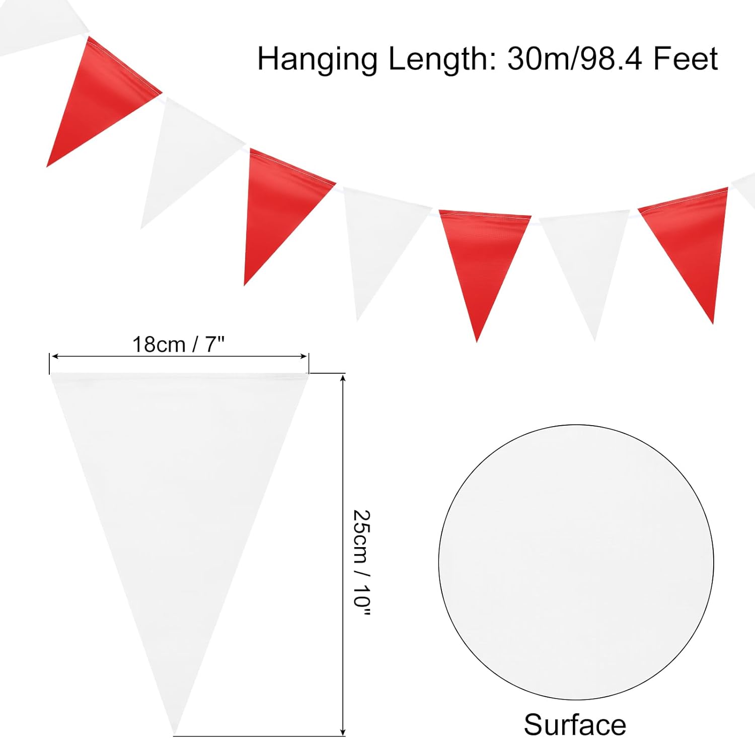 MECCANIXITY 4 Pcs 98 Feet Warning Pennant Banner Flags String OSHA Triangle Hanging Triangle Bunting Flags for Festive, Wedding, Birthday Party Decorations, White, Red