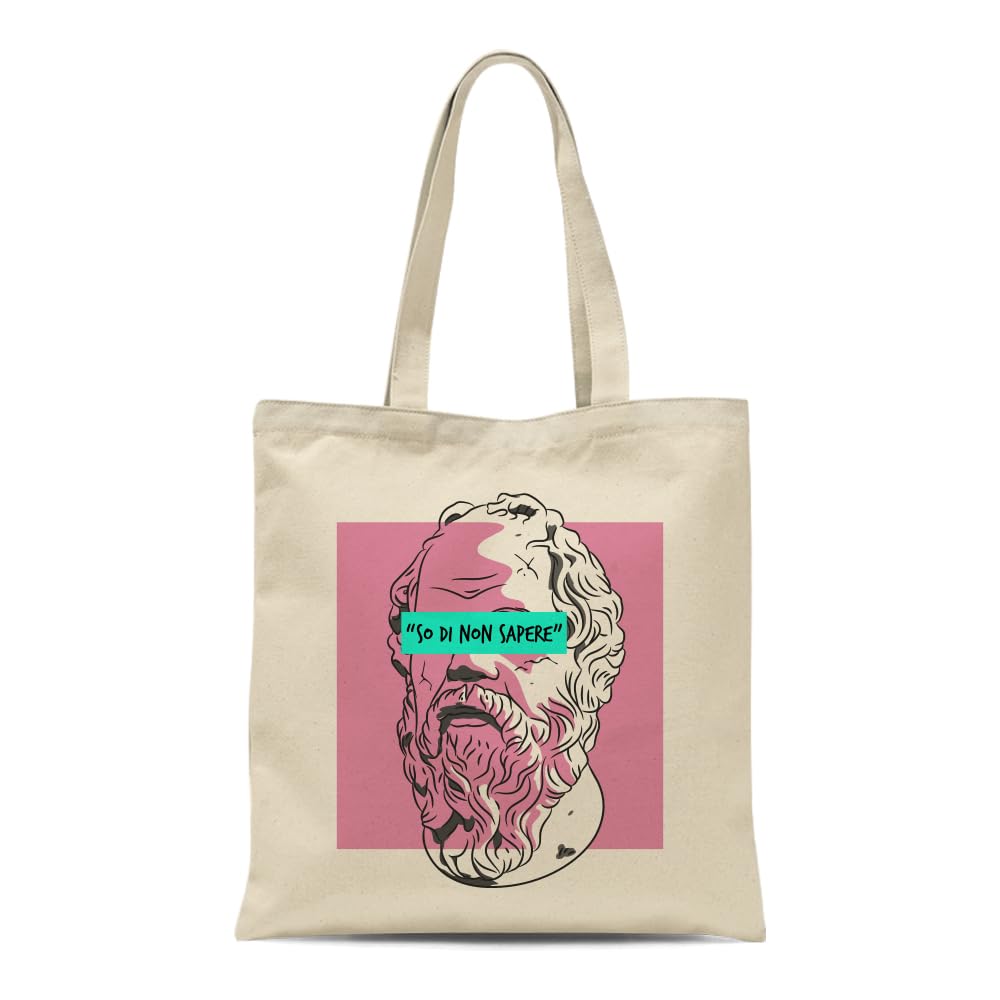 all sasShopping Bag Made of 100% Cotton with Socrates Print (Natural), Beige, 38 x 42 cm