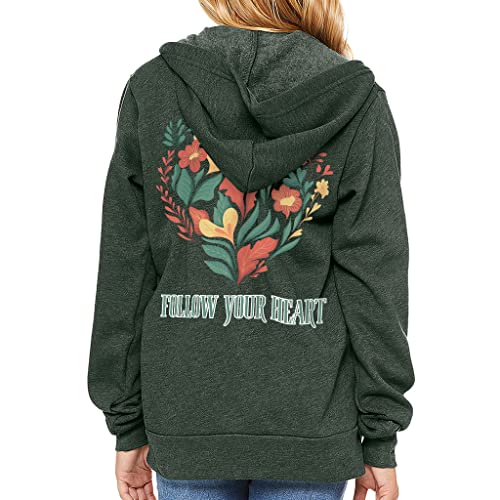 Follow Your Heart Kids' Full-Zip Hoodie - Floral Hooded Sweatshirt - Cute Kids' Hoodie - Dark Gray Heather, M #TOP1