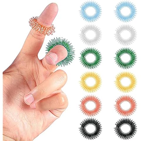 12 Pieces Acupressure Rings, Spiky Sensory Finger Rings Silent Acupressure Massage Rings Acupressure Ring Set for Teens, Adults, Anxiety, Stress Relief and Blood Circulation(6 Colors) Cover