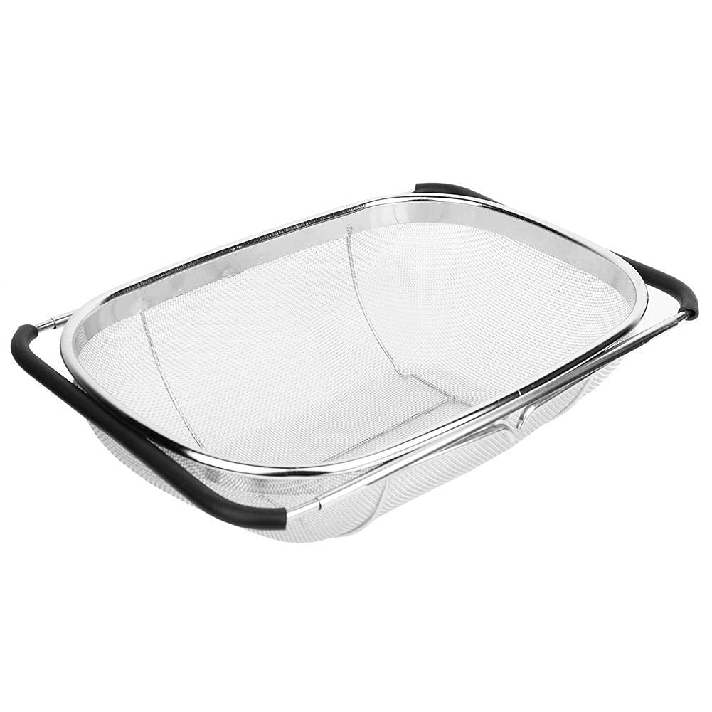 HERCHR Scolapasta Estensibile in Acciaio Inox Colapasta Scolapasta da Pentola con Maniglia a Scomparsa Rete Metallica Maglia Piccola Scolapiatti Acciaio Inox Cestello per Lavello da Cucina