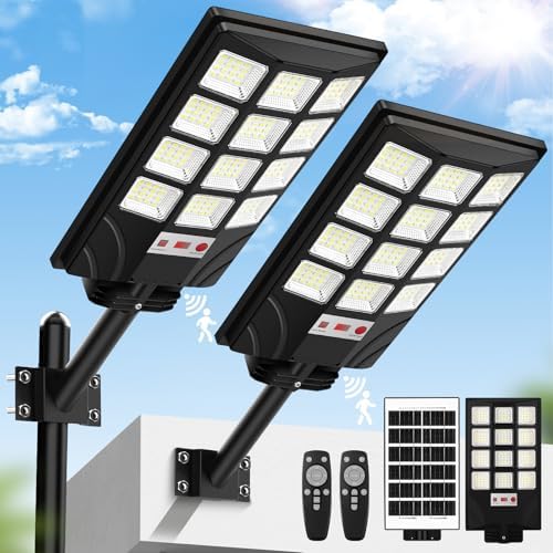 Illuminate Your Outdoors with These 5 Surprising Solar Lights 2 Solar Street Light Outdoor, 20000LM 6500K Waterproof Motion Sensor LED Solar Powered Flood Light with Remote Control, Dusk to Dawn Commercial Area Lighting for Outside Parking Lot, 2-Pack