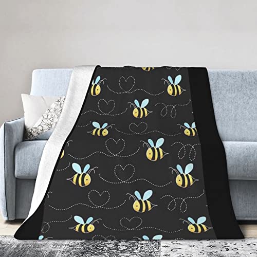 Couverture polaire microfibre douce jaune motif Bumble Bees