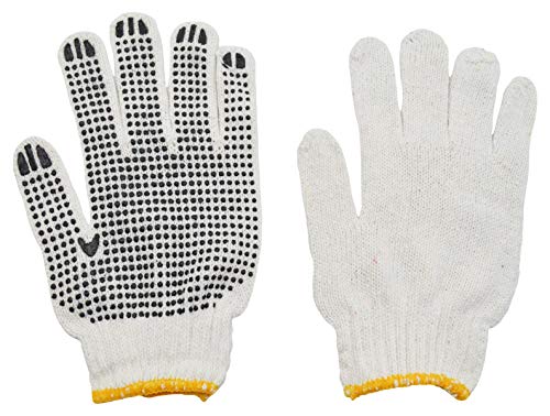 48 Pairs Pvc Dotted Knit Work Gloves For Men Women, Comfortable Non Slip Cotton Gloves For General Purpose, One Size Bulk (48 Pairs White W/Pvc Dots) #TOP1