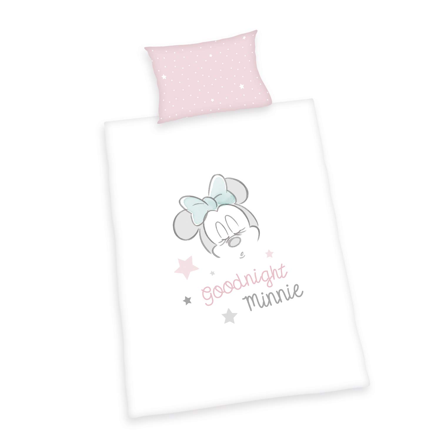Herding Minnie Mouse zestaw pościeli organicznej, certyfikat GOTS, dwustronny motyw, poszewka na poduszkę 40 x 60 cm z zakładką hotelową, poszewka na kołdrę 100 x 135 cm, z lekkim zamkiem błyskawicznym, bawełna/bawełna renforcé