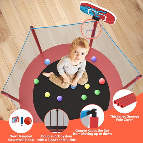 66'' Mini Trampoline for Kids with Enclosure & Basketball Hoop, 5.5FT No-Gap Toddler Trampoline for Indoor & Outdoor Use, 600LBS Capacity, Ideal Gift for Boys & Girls