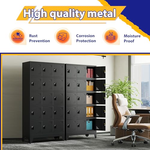 Image of PAOFIN Metal Storage Lockers for Employees with Lock,Metal Storage Locker with 15 Doors for School Garage Office Gym Bedroom,Assembly Required,15 Door Black