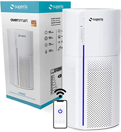 Superia Sanò | Purificatore d'aria con Sanificatore UVC, Funzioni Smart Alexa, Google Home | Filtro HEPA 11 in dotazione