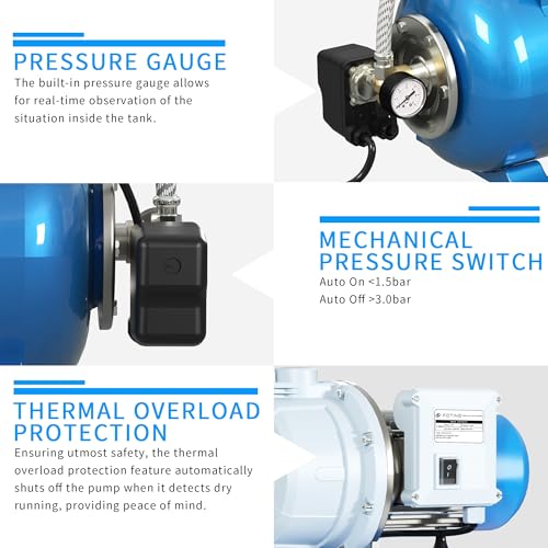 Image of FOTING 1.5HP Shallow Well Pump with Pressure Tank, 1340GPH Automatic Irrigation Water Booster Jet Pump, Water Pumps Booster System 164FT 115V for Home Garden Lawn Farm, Blue
