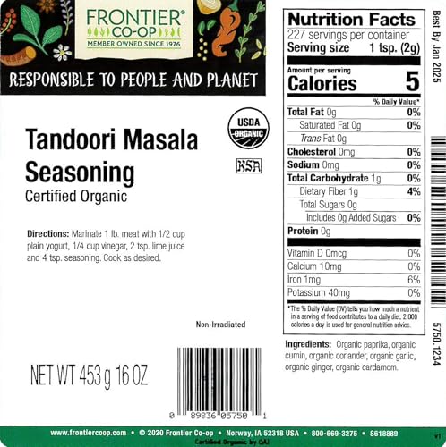 Frontier Bulk Tandoori Masala Seasoning, Organic, 1 Pound - Image 2