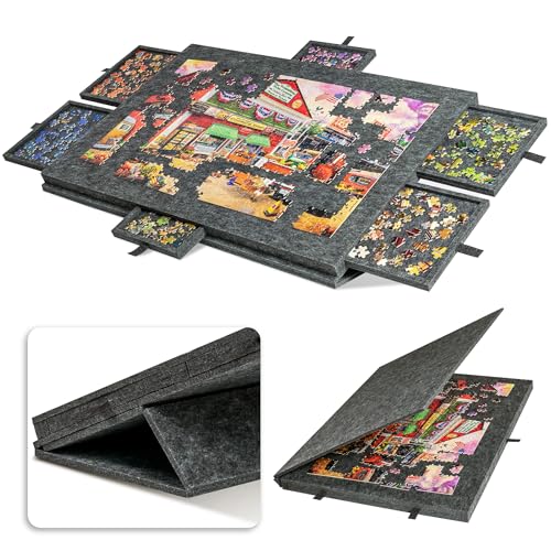 Lavievert kippbares Puzzlebrett mit 2-in-1-Ständer und Abdeckung, superleichtes Filz-Puzzleplateau mit 6 Schubladen für Erwachsene und Kinder, tragbarer Puzzletisch für Spiele Bis zu 1000 Teile