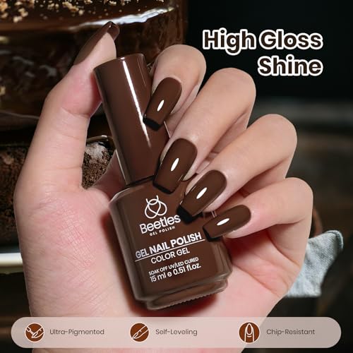 Image of Beetles Brown Gel Nail Polish - Dark Chocolate 15ML /0.51Fl Oz, Dark Brown Gel Polish, Color-Matched Bottle, Soak-Off UV LED, Long-Lasting Holiday & Fall Nails Art for DIY Beginners & Salon Pros