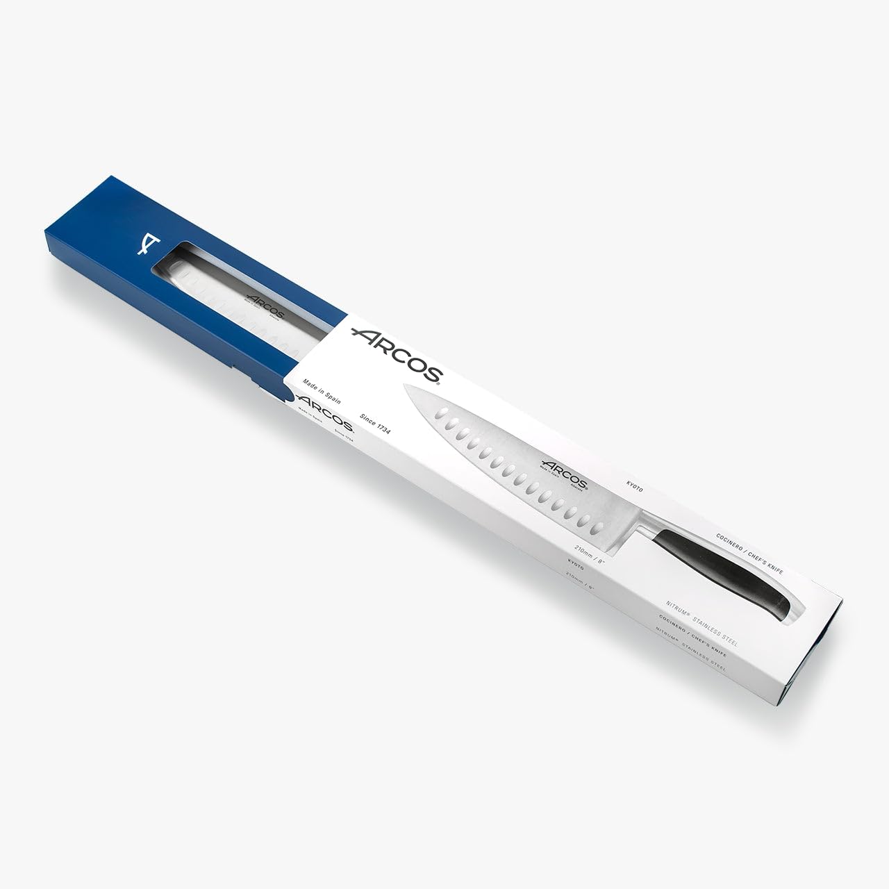 Arcos Coltello Chef in Acciaio Inossidabile – Doppio Affilato Professionale per Tagliare Alimenti, Manico Ergonomico in Poliossimetilene, Lama da 210 mm – Nero, Serie Kyoto